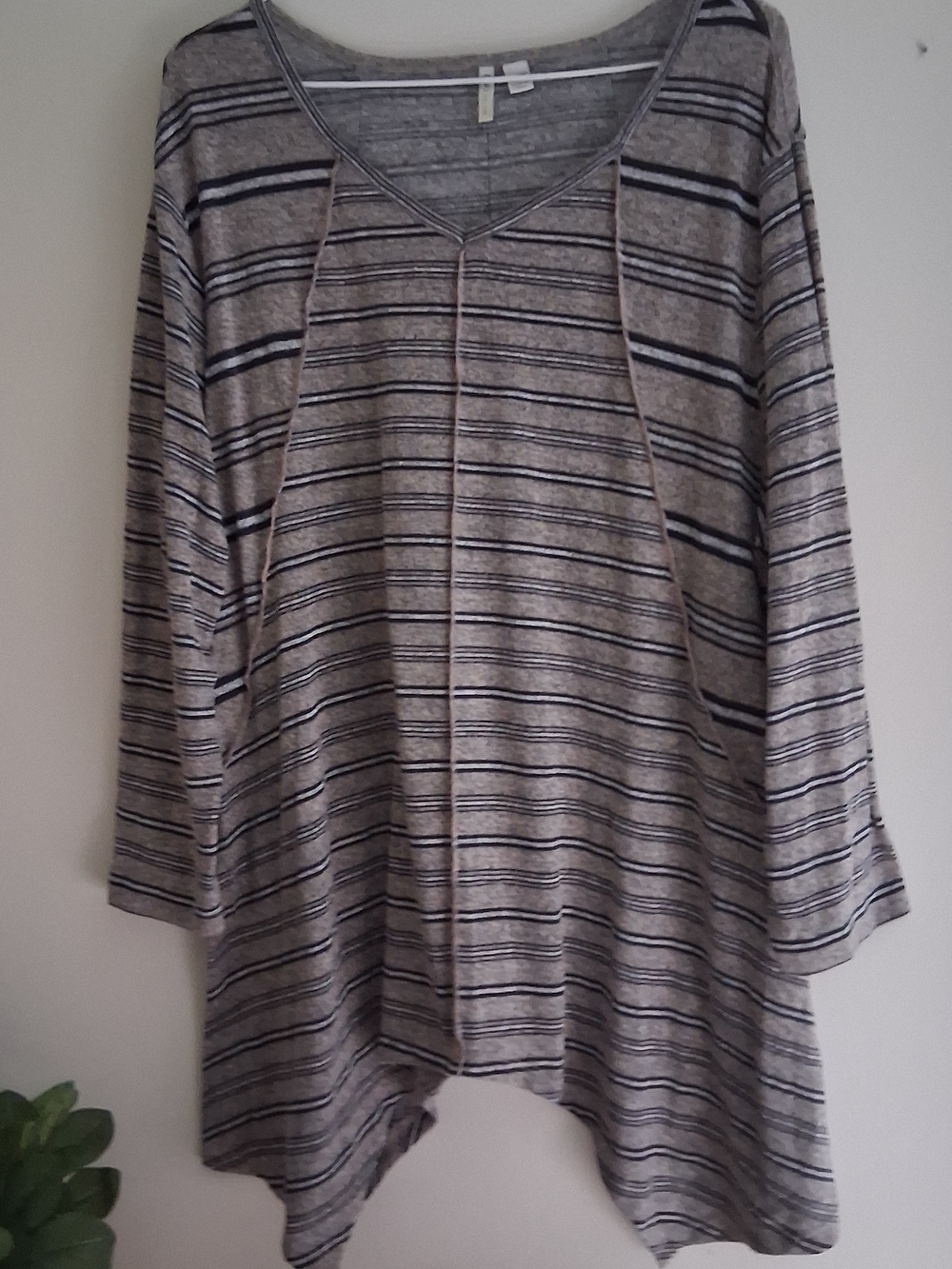 Cato Gray and Navy Striped Scoop Neck Sweater